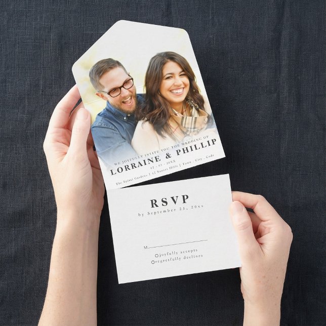 Romantisk gradient för fotoElegant OSA Bröllop (Romantic Photo Elegant gradient RSVP Wedding All In One Invitation.)