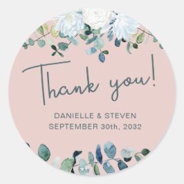Romantisk grenery eucalyptus namn & bröllop datum runt klistermärke