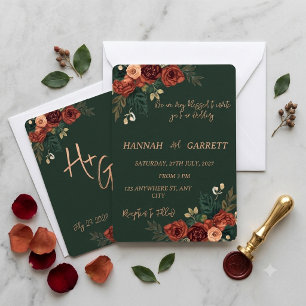 Romantisk grön mörk trädgård Blommig Bröllop Inbjudningar