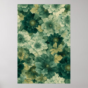 Romantisk Grönt Botaniskt Bloom Mönster Poster