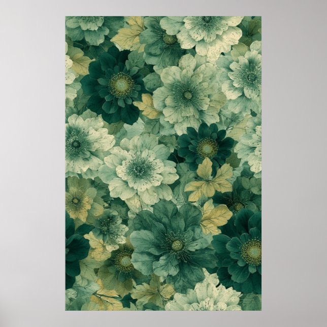 Romantisk Grönt Botaniskt Bloom Mönster Poster (Framsidan)