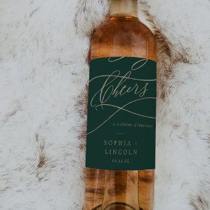 Romantisk Grönt Calligraphy Cheers Bröllop Vinflaska Etikett