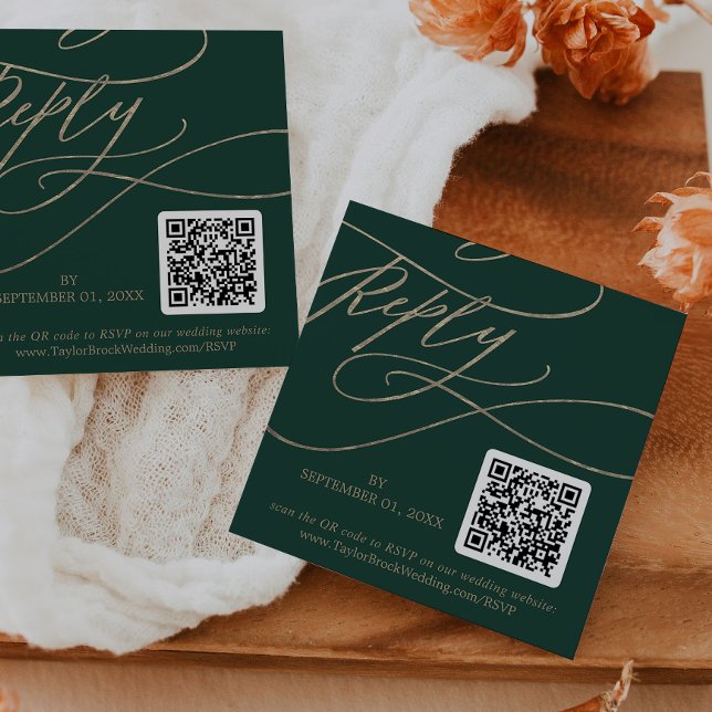 Romantisk Grönt Calligraphy QR Code Bröllop OSA Tilläggskort (Skapare uppladdad)