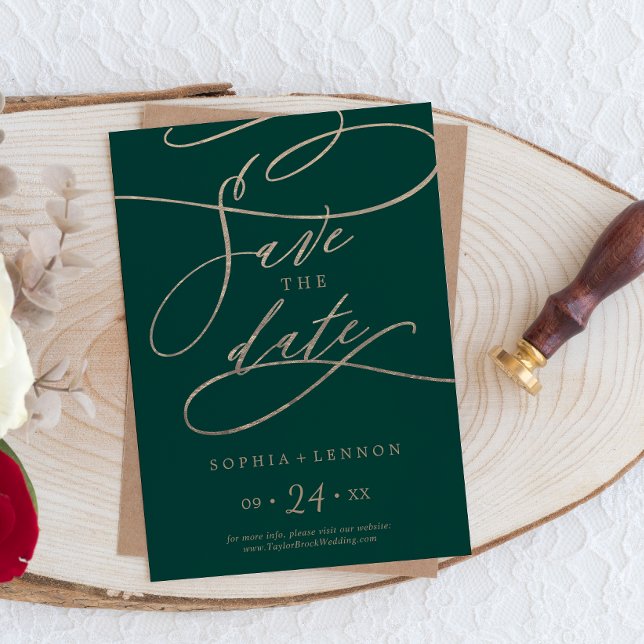 Romantisk Grönt Calligraphy Spara Datumet (Skapare uppladdad)