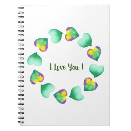Romantisk Grönt för vattenfärg på grund av hjärtan Anteckningsbok