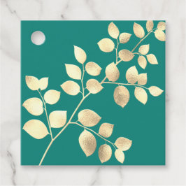 Romantisk grönt golden lövs bröllop gynnar märkre gåvor etiketter