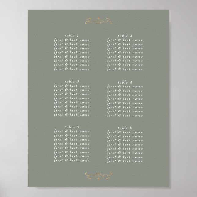 romantisk grönt klassisk guld monogram bröllop poster (Framsidan)