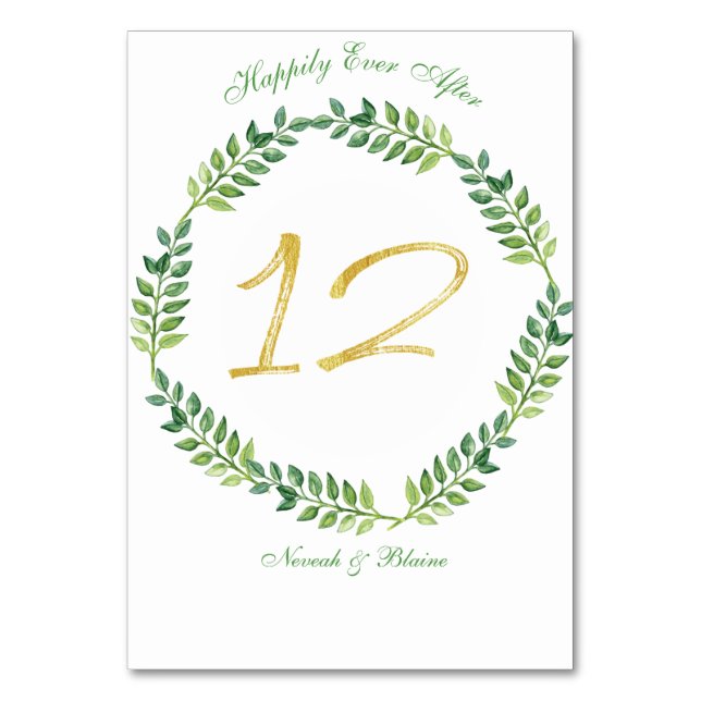 Romantisk Grönt Lövs - Bröllop bord-kort 12ring Bordsnummer (Framsidan)