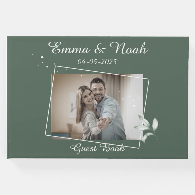 Romantisk Grönt Lövs Bröllop Photo Gästböcker (Framsida)