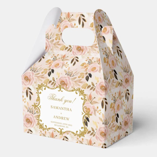 Romantisk  Guld Boho Wedding Favor Tack Presentaskar (Romantic Blush Gold Boho Wedding Favor Thank You Favor Boxes)