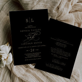 Romantisk Guld Calligraphy Black Allt på ett Bröll Inbjudningar