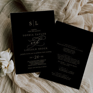 Romantisk Guld Calligraphy Black Allt på ett Bröll Inbjudningar