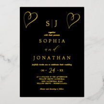 Romantisk guld folie | Svart monogram bröllop