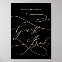 Romantisk guld kalligrafi svart gästbok poster