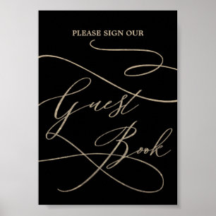 Romantisk guld kalligrafi svart gästbok poster