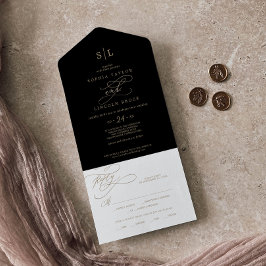 Romantisk guld kalligrafi | Svart monogram bröllop