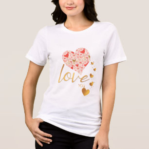Romantisk Guld Kärlek Du och Rosa Hjarta T Shirt