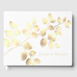 Romantisk guld löv bröllop gäst bok