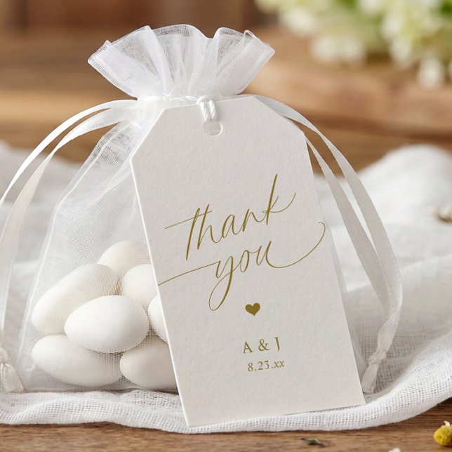 Romantisk guld och elfenben italiensk mandelbröllo presentetikett (Elegant favor tags for Jordan Almond Italian Tradition Wedding Favors)