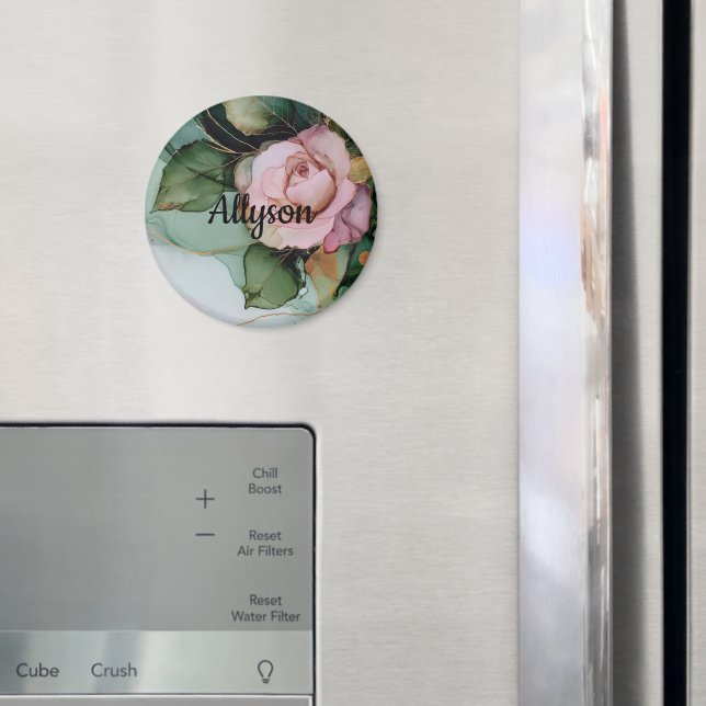 Romantisk guldrodnad rosa ros blomster bröllopsdus magnet (In Situ (Fridge))