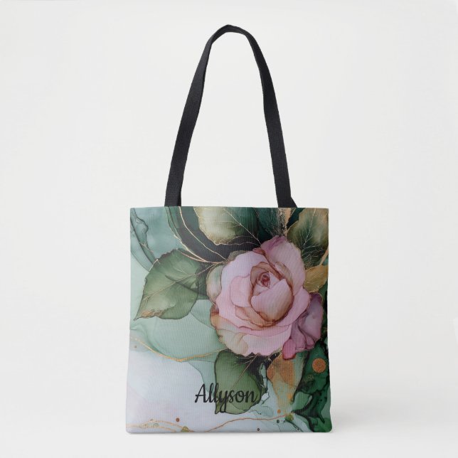 Romantisk guldrodnad rosa rosblomma bröllopsdusch tygkasse (Framsida)