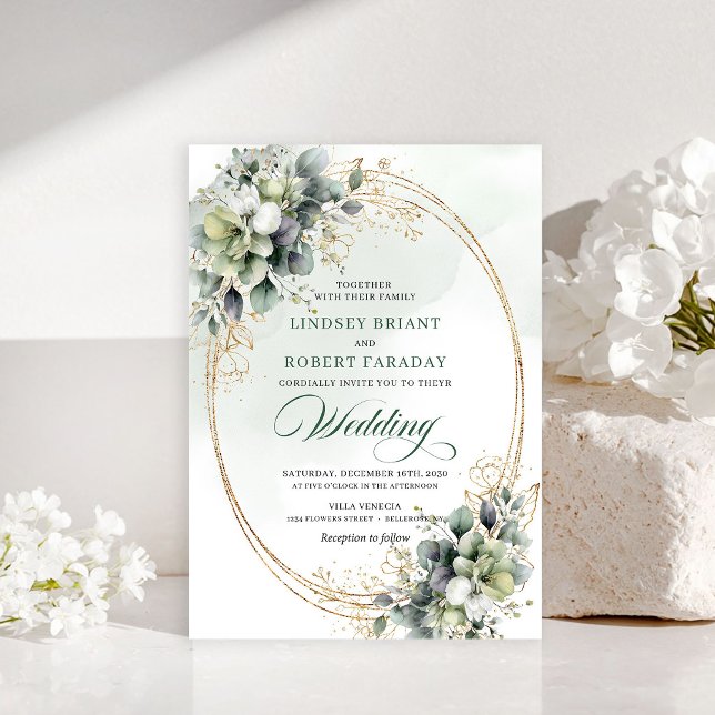 Romantisk guldros blad bröllopsinbjudan inbjudningar (Romantic gold rose foliage wedding invitation)
