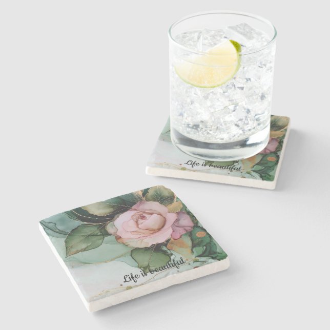 Romantisk guldrosa blush rosa ros blomster bröllop stenunderlägg (Sidan)