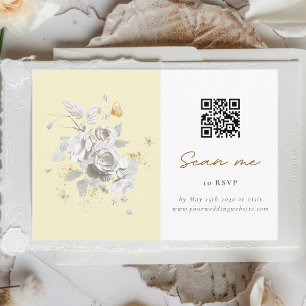 Romantisk Gult Vit ros Bröllop QR Code OSA Tilläggskort