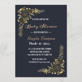 Romantisk gyllene Blommigt Blådusch i Baby Inbjudningar