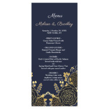 Romantisk gyllene Blommigten Blå Bröllop Menu