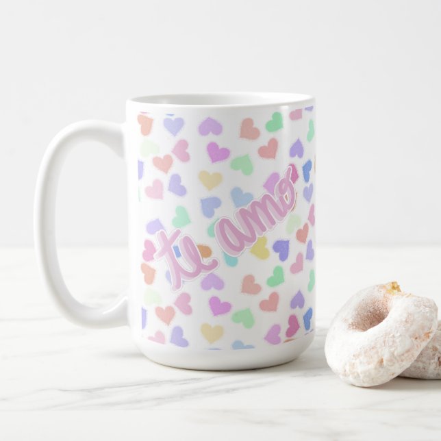 Romantisk handskriven Amo Pastel Heart- konfetti Kaffemugg (Med munk)