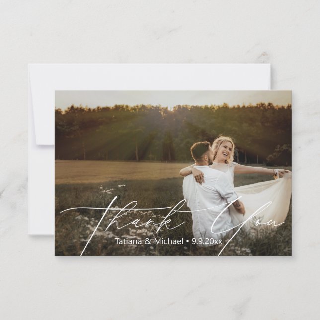 Romantisk handskriven bröllopsfotografi tack kort (Framsida)