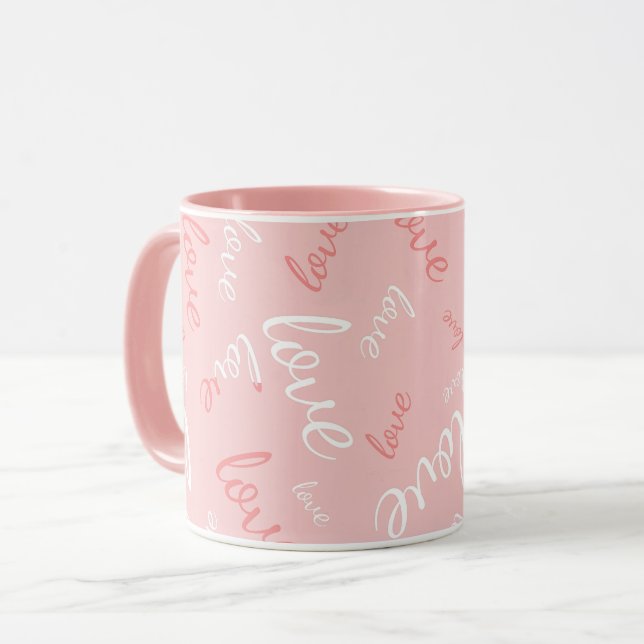 Romantisk handskriven typsnitt Rosa Kärlek Mugg (Framsida vänster)