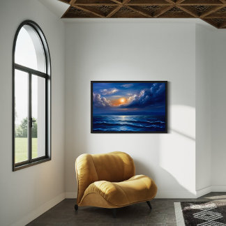 Romantisk havssolnedgång - blått Sjölandskap Canvastryck