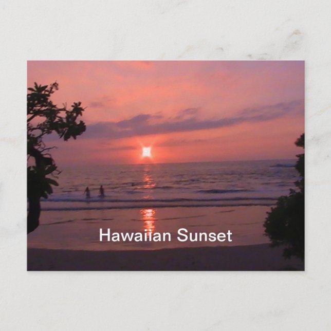 Romantisk hawaiiansk solnedgång oceanstrand vykort (Framsida)