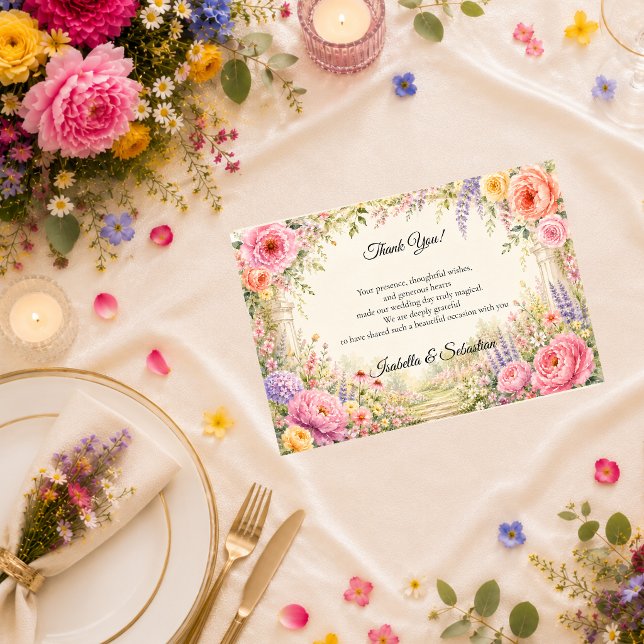 Romantisk Hemlig Trädgårdsblomning Bröllop Tack Kort (Skapare uppladdad)