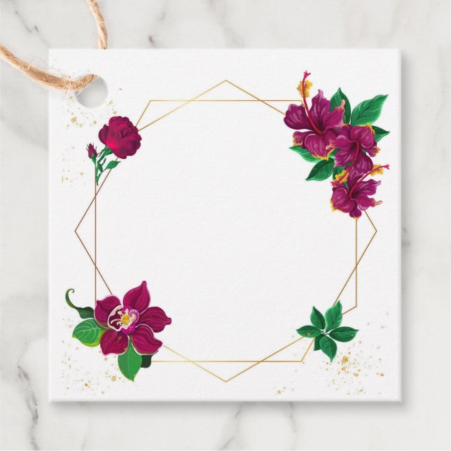 romantisk hibiscus-blommornas geometriska favärde  gåvor etiketter (Framsida)