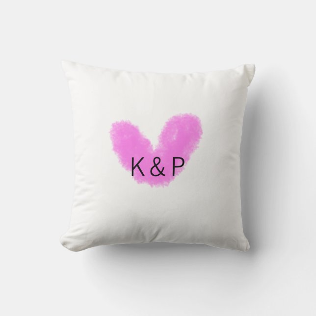 Romantisk hjärta vigsel par namn bokstav monogram kudde (Framsida)