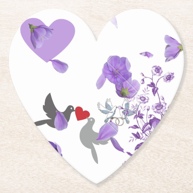 Romantisk hjärtformad Bröllop Underlägg med Lila (Framsida)