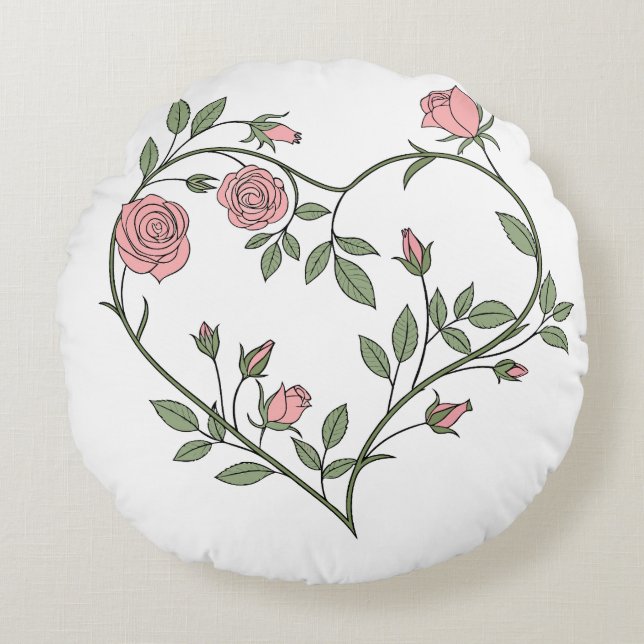 "Romantisk hjärtformad Ro Vine Pillow Rund Kudde (Framsidan)
