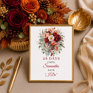 Romantisk höst marsala blommande bröllopsduschräkn poster