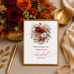 Romantisk höst marsala floral bröllopsdusch välkom poster