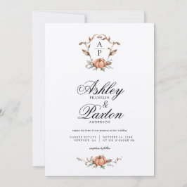 Romantisk höst Pumpkin Monogram | Gamla Barn Inbjudningar