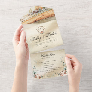 Romantisk höst Pumpkin Monogram Gamla Barn Invit