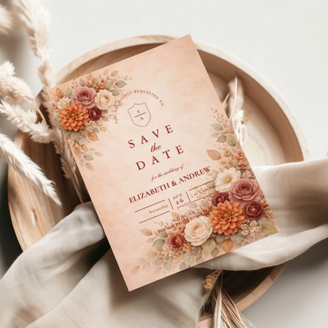 Romantisk höstblommig bröllop spara datumet (Skapare uppladdad)