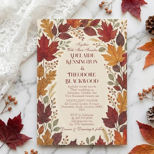 Romantisk höstlycka Höstfärger Landsbygdbröllop  Inbjudningar (Romantic Autumn Bliss Fall Colors Country Wedding Invitation)