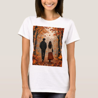 Romantisk höstpar T-shirt | Mysiga höstlöv