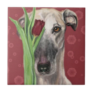 Romantisk Hund med blomning - Teckning Art Collect Kakelplatta