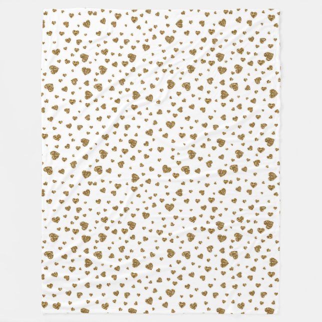 Romantisk "I Kärlek You" guld faux glitter hjärtan Fleecefilt (Framsidan)