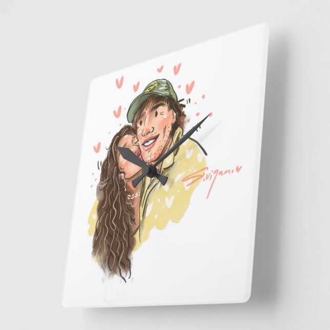 Romantisk illustration väggur för par (Vinkel)